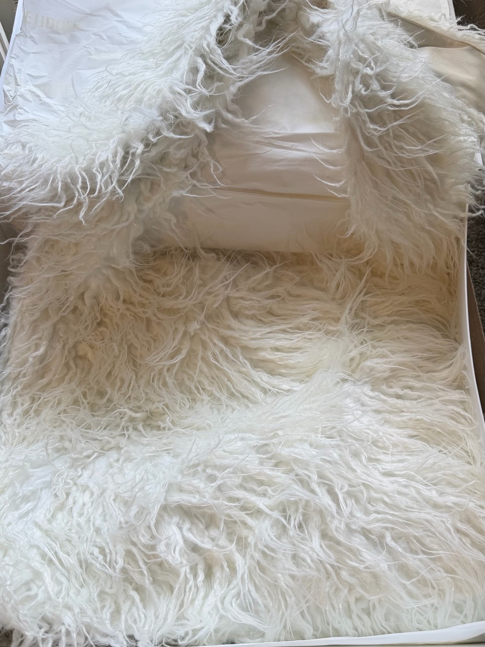 WE11DONE white fur shoulder bag, original boxing included.